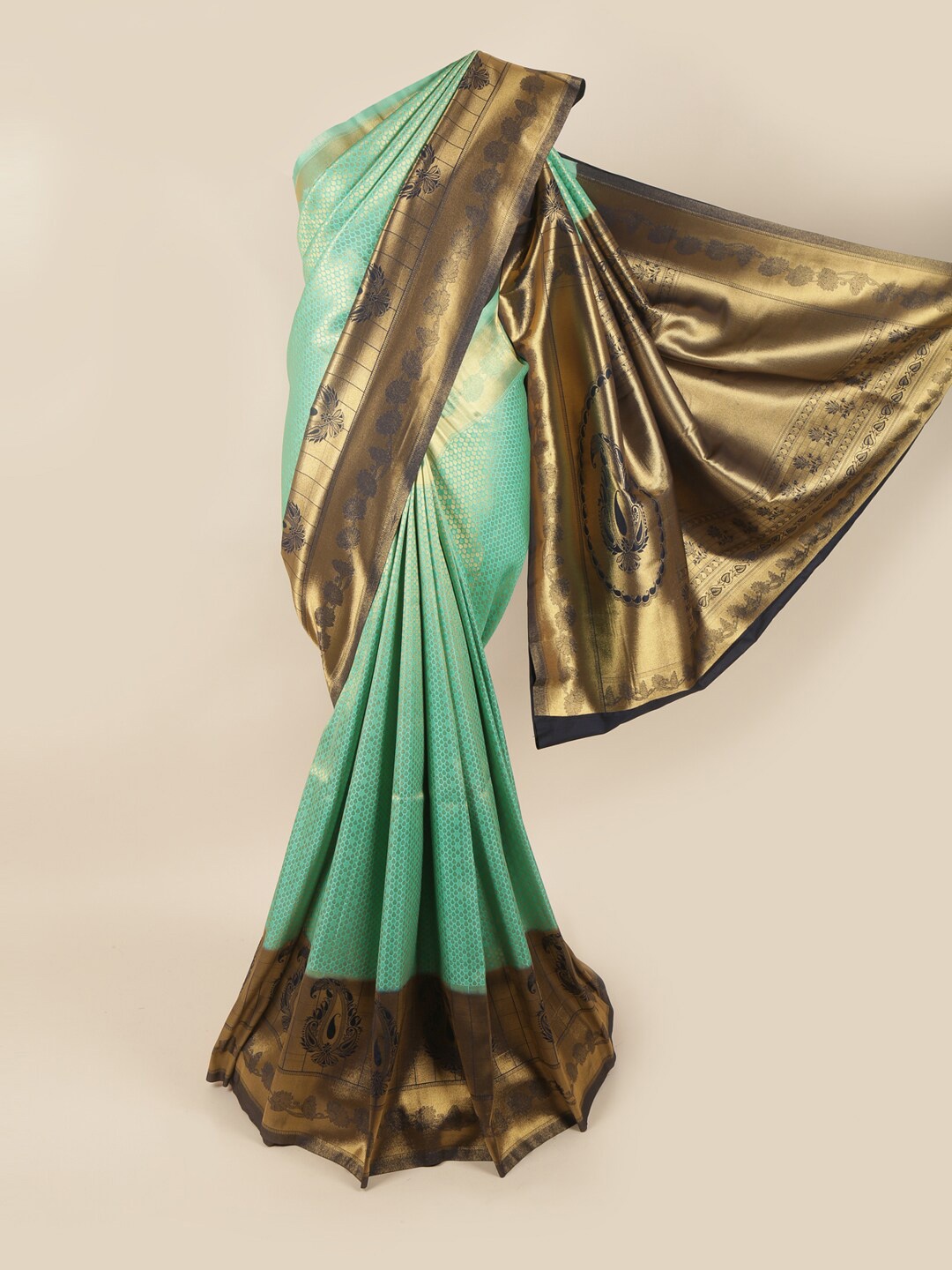 

Pothys Green & Navy Blue Ethnic Motifs Zari Banarasi Art Silk Saree