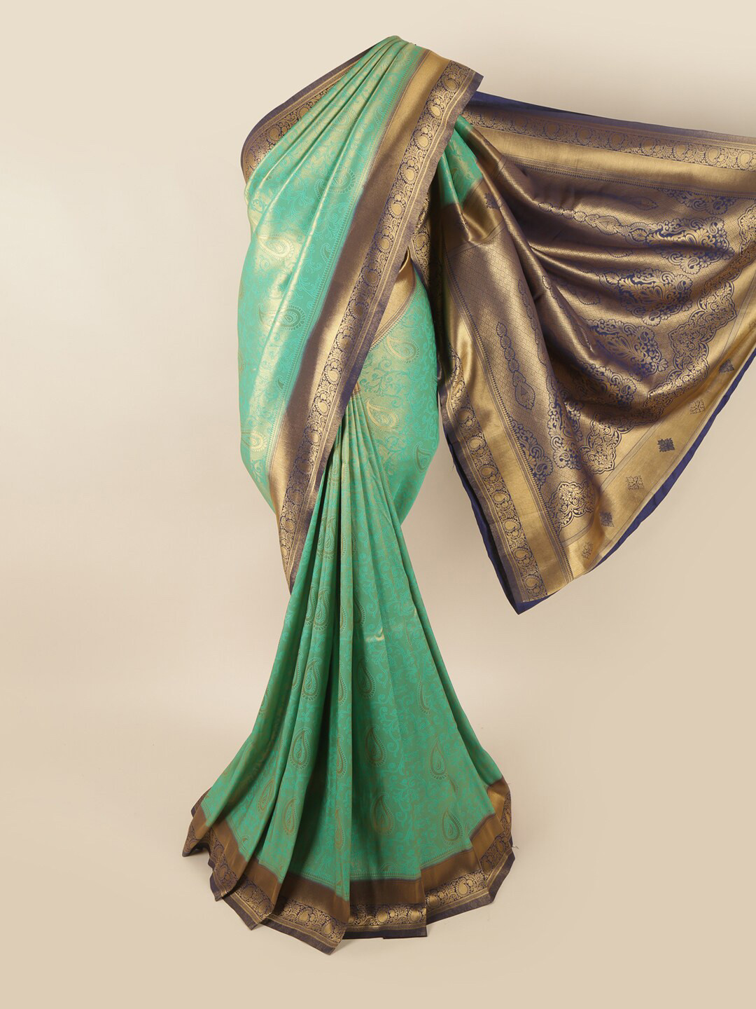 

Pothys Green & Navy Blue Ethnic Motifs Zari Art Silk Banarasi Saree