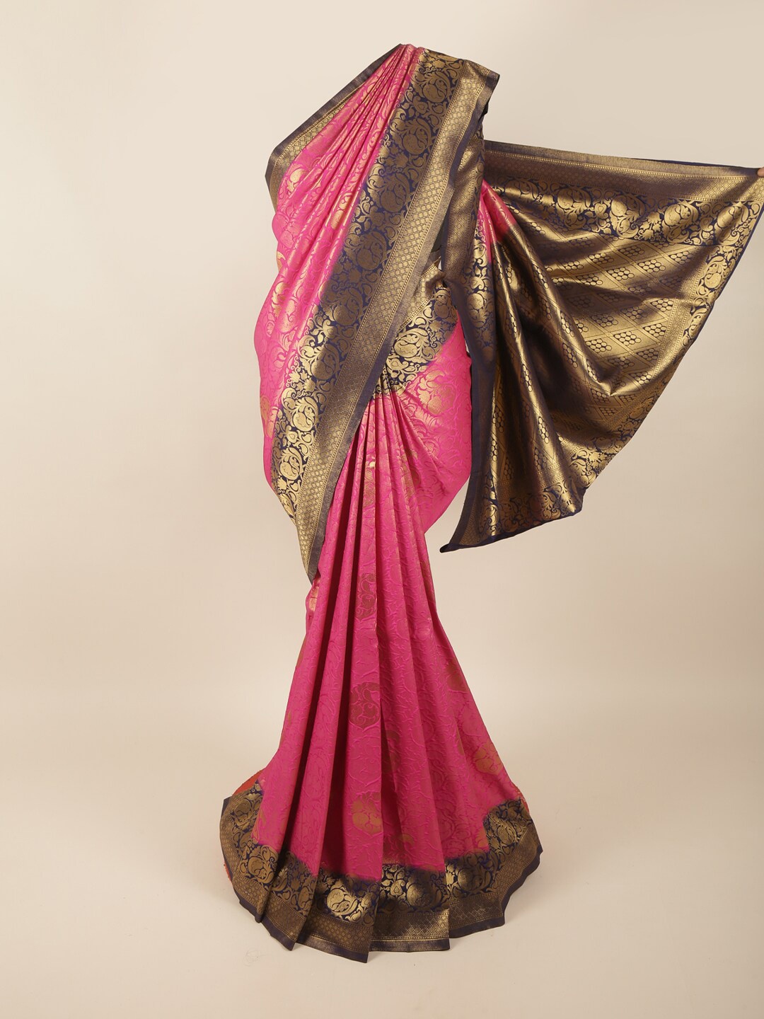 

Pothys Pink & Navy Blue Woven Design Zari Art Silk Banarasi Saree