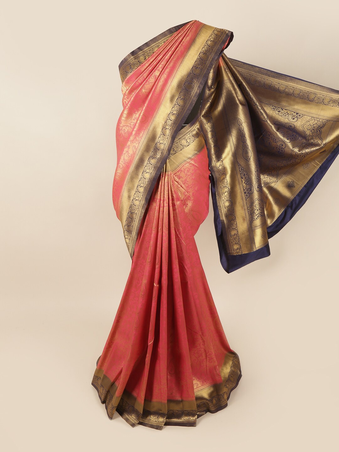 

Pothys Pink & Blue Ethnic Motifs Banarasi Zari Art Silk Saree