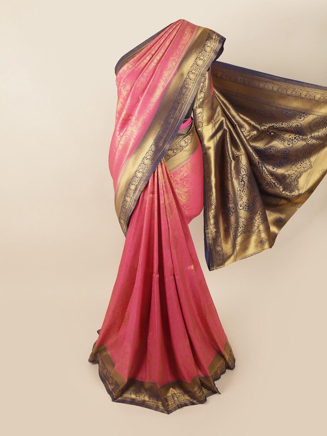 

Pothys Pink & Navy Blue Woven Design Zari Art Silk Banarasi Saree