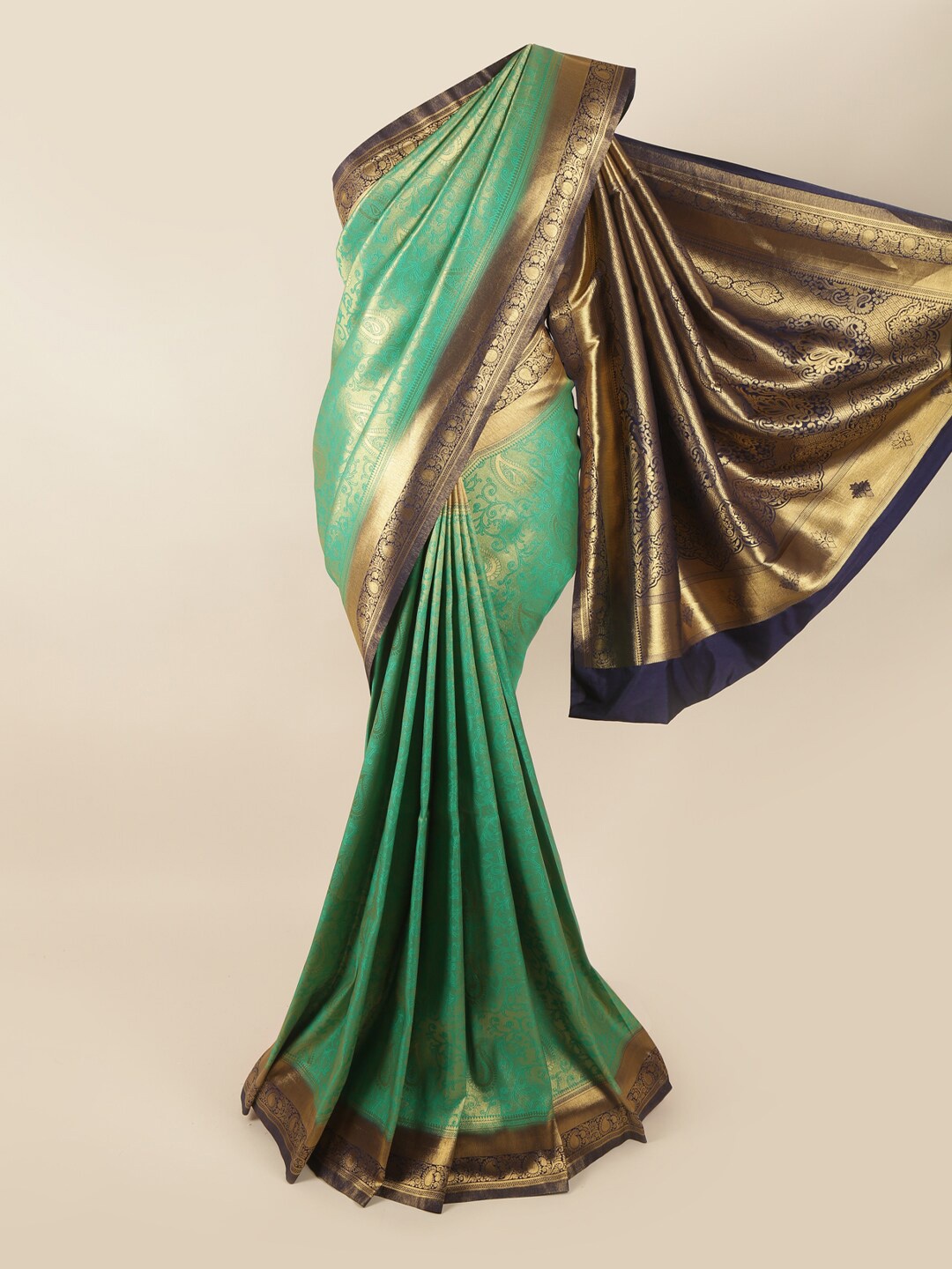 

Pothys Green & Navy Blue Paisley Zari Art Silk Banarasi Saree