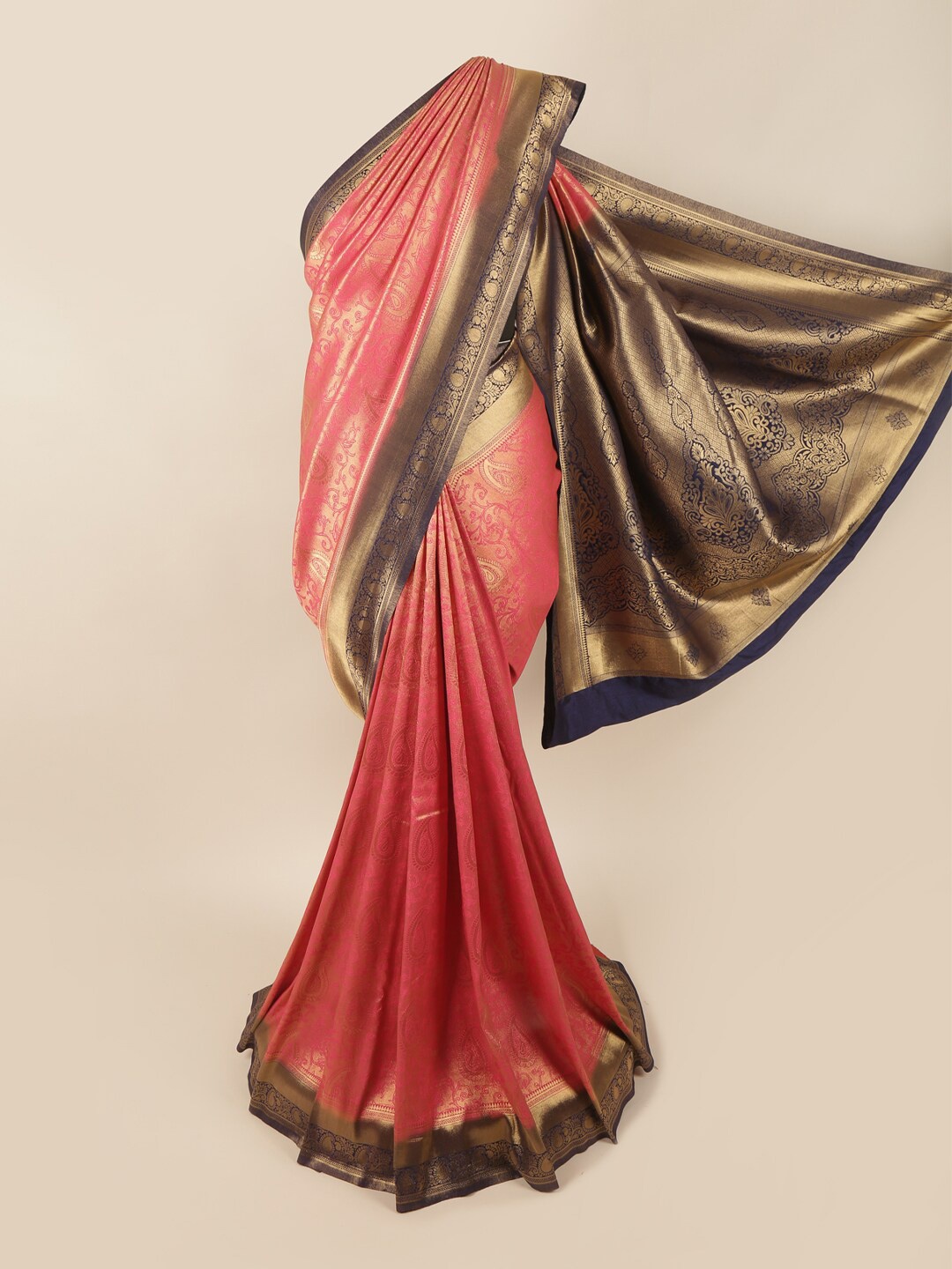 

Pothys Pink & Navy Blue Woven Design Zari Art Silk Banarasi Saree