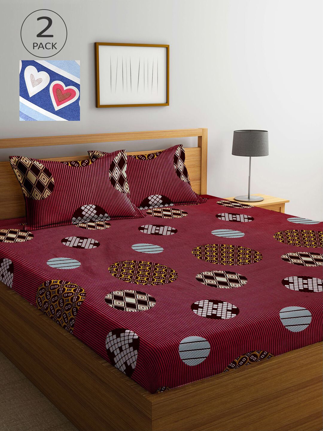 

KLOTTHE Set Of 2 - 210TC Double King Bedsheets With 4 Pillow Covers, Maroon
