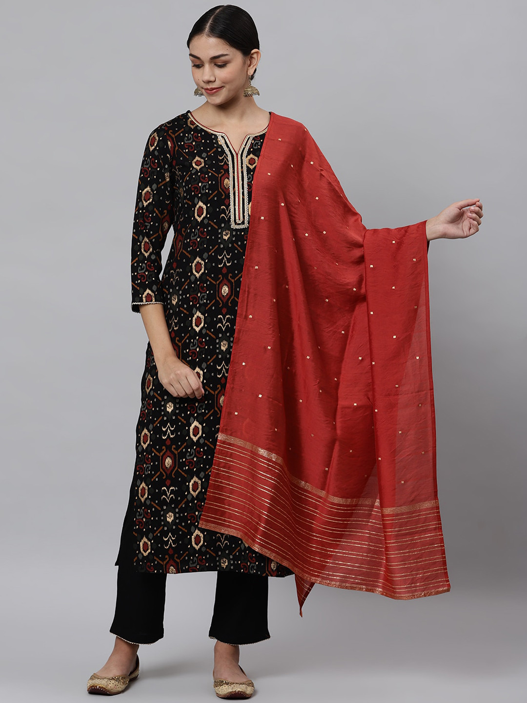 

Os Women Black Ethnic Motifs Printed Regular Kurta with Trousers & Dupatta