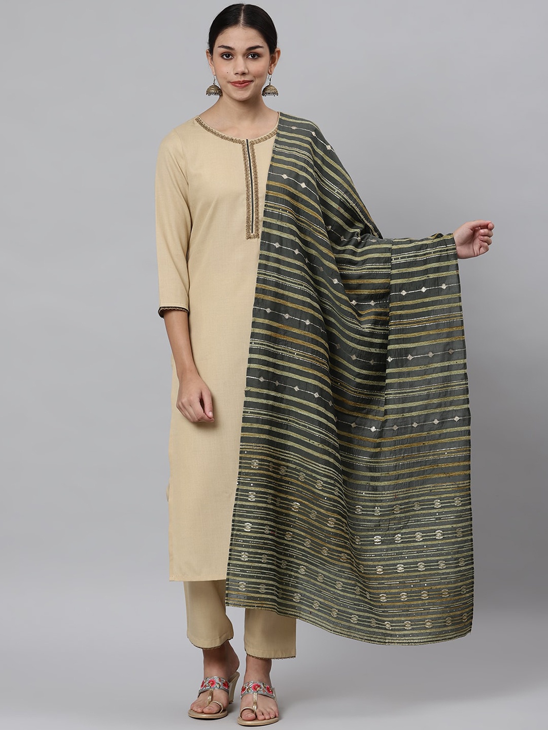 

Os Women Beige Ethnic Motifs Regular Kurta with Trousers & Dupatta