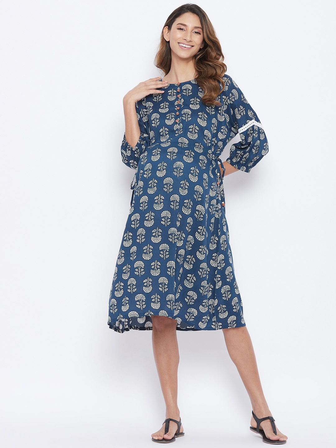 

The Kaftan Company Navy Blue Floral Maternity A-Line Dress