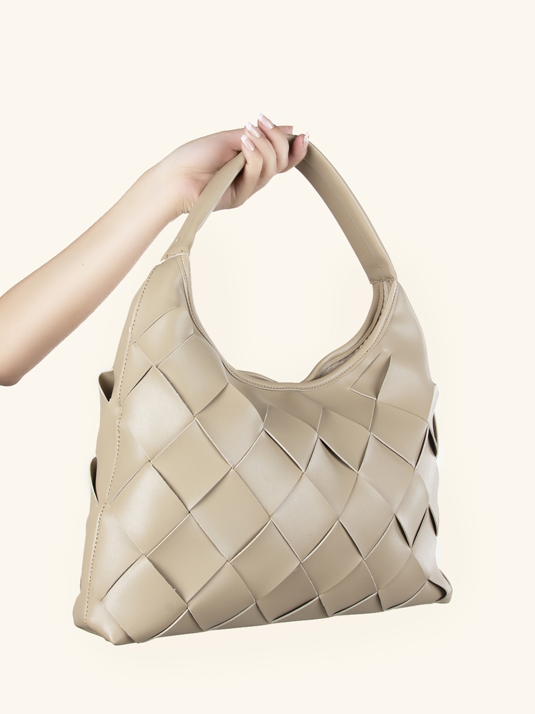 

Kazo Beige Textured PU Structured Hobo Bag