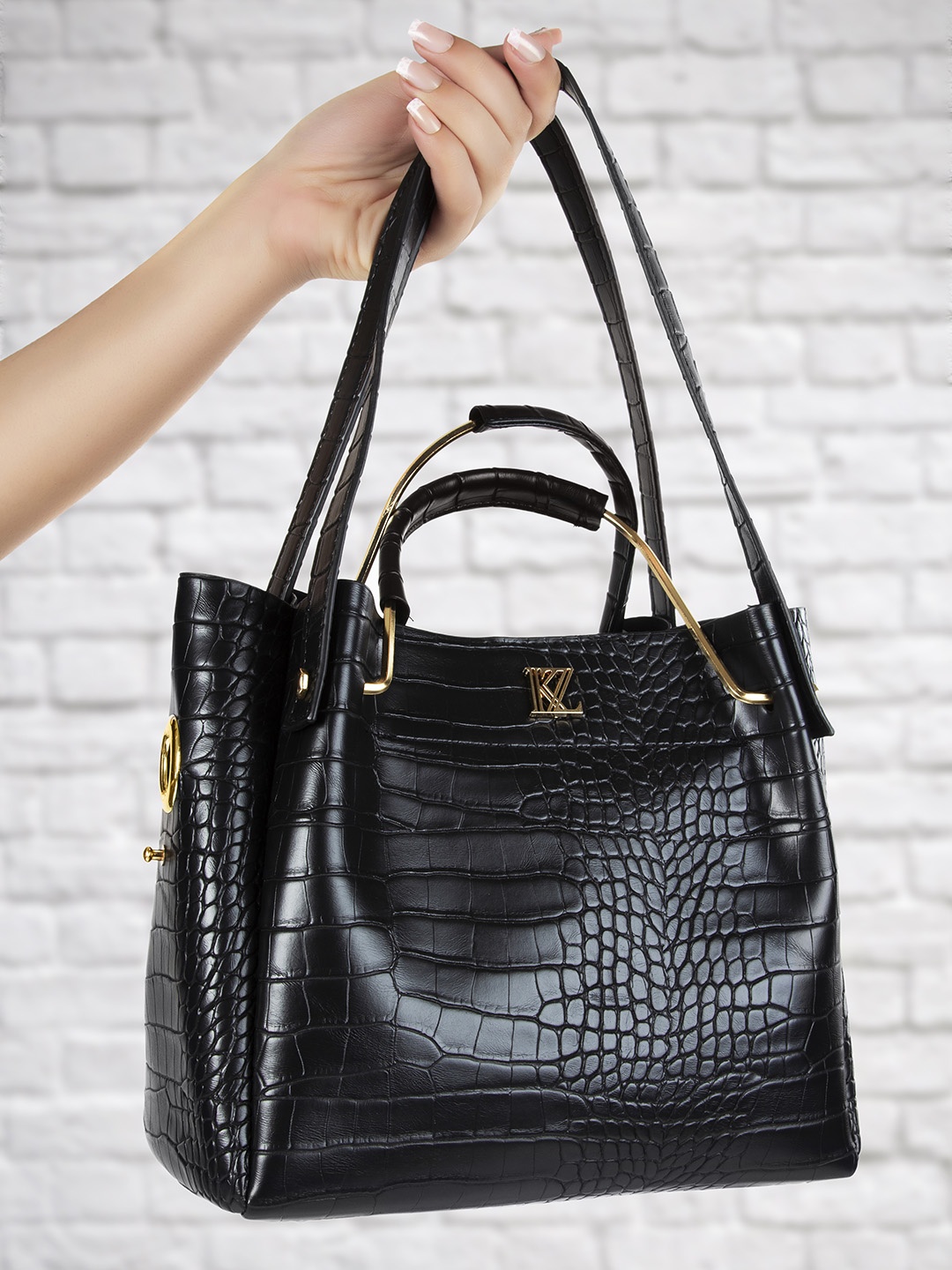 

Kazo Black Textured PU Structured Shoulder Bag