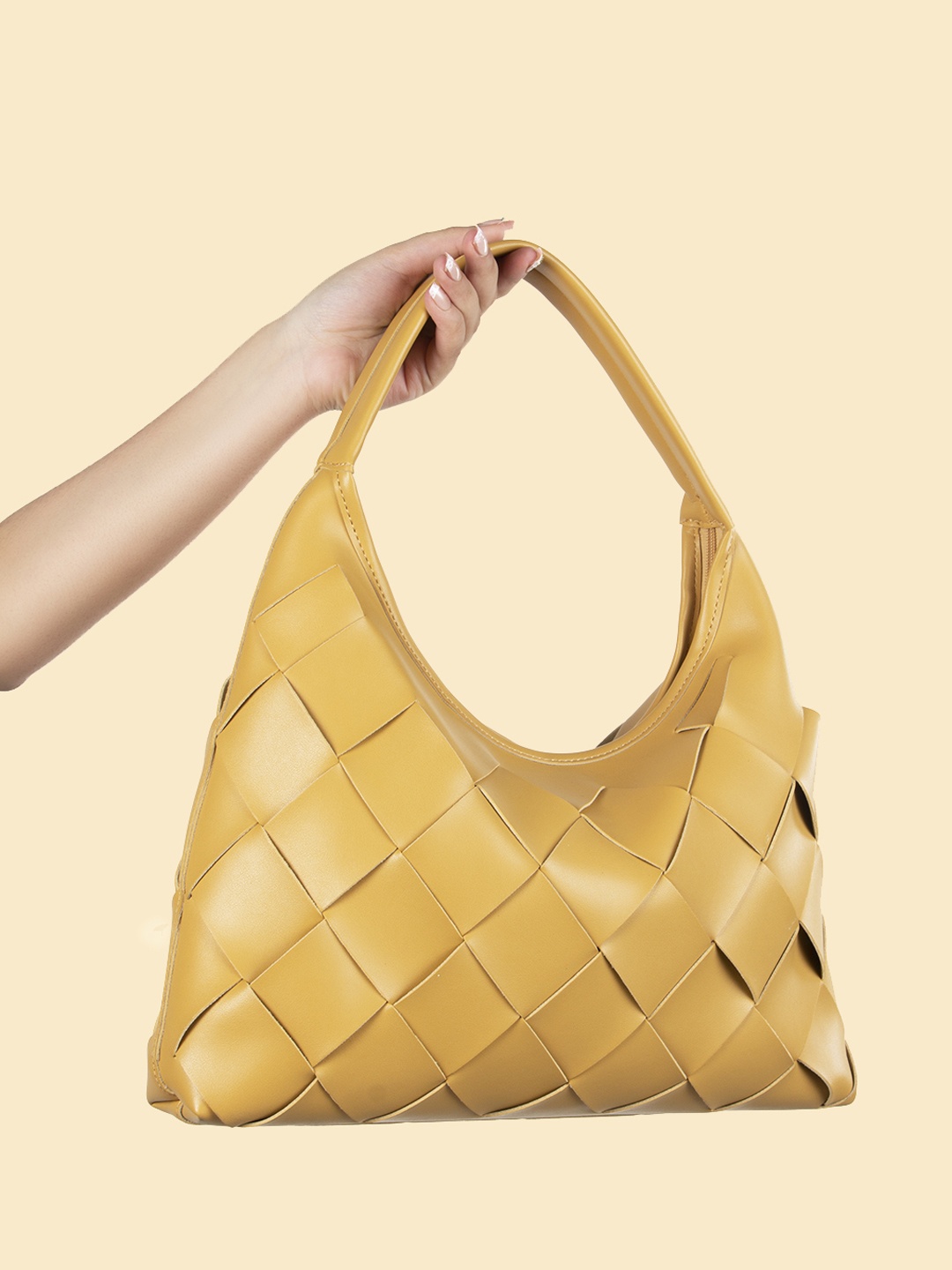 

Kazo Mustard PU Structured Hobo Bag