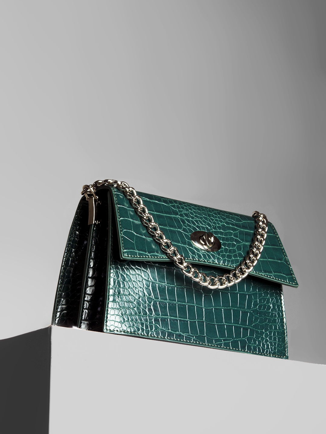 

Kazo Green Animal Textured PU Structured Sling Bag