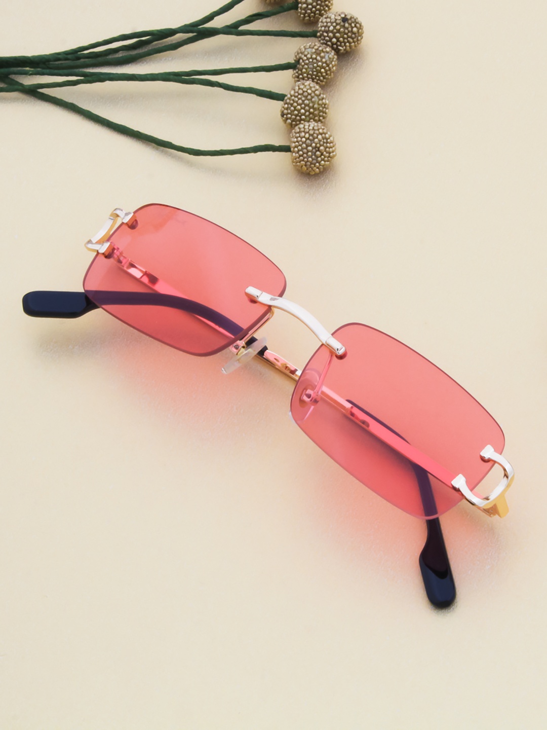 

Ted Smith Adult Pink Lens & Gold Rectangle UV Protected Sunglasses CLASIQUE_C5-Pink