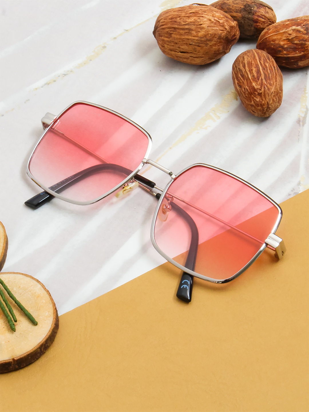 

Ted Smith Unisex Pink Lens Square Sunglasses with UV Protected Lens
