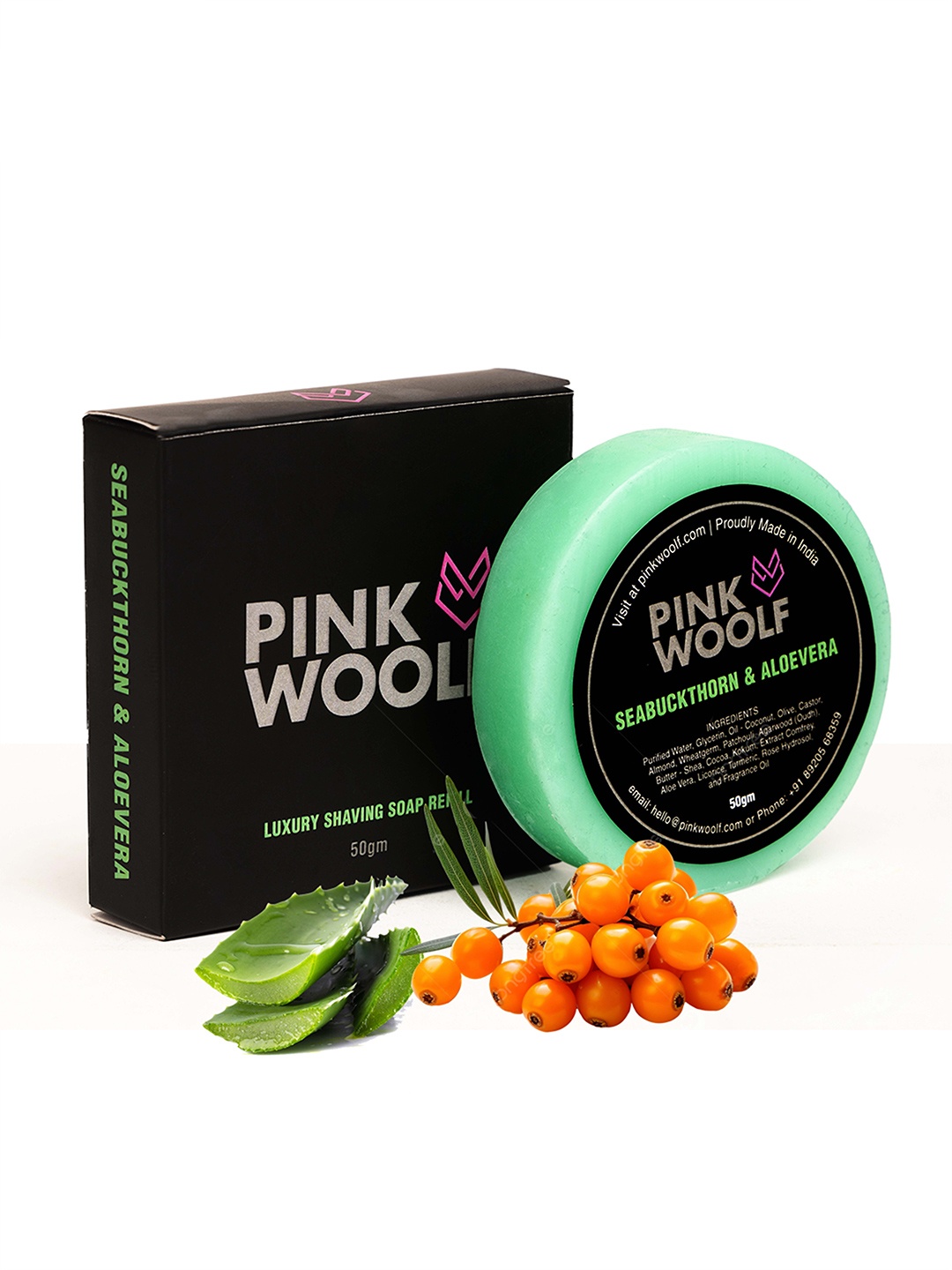 

PINK WOOLF Men Seabuckthorn & Aloe Vera Woolf Shaving Soap 50g, Green