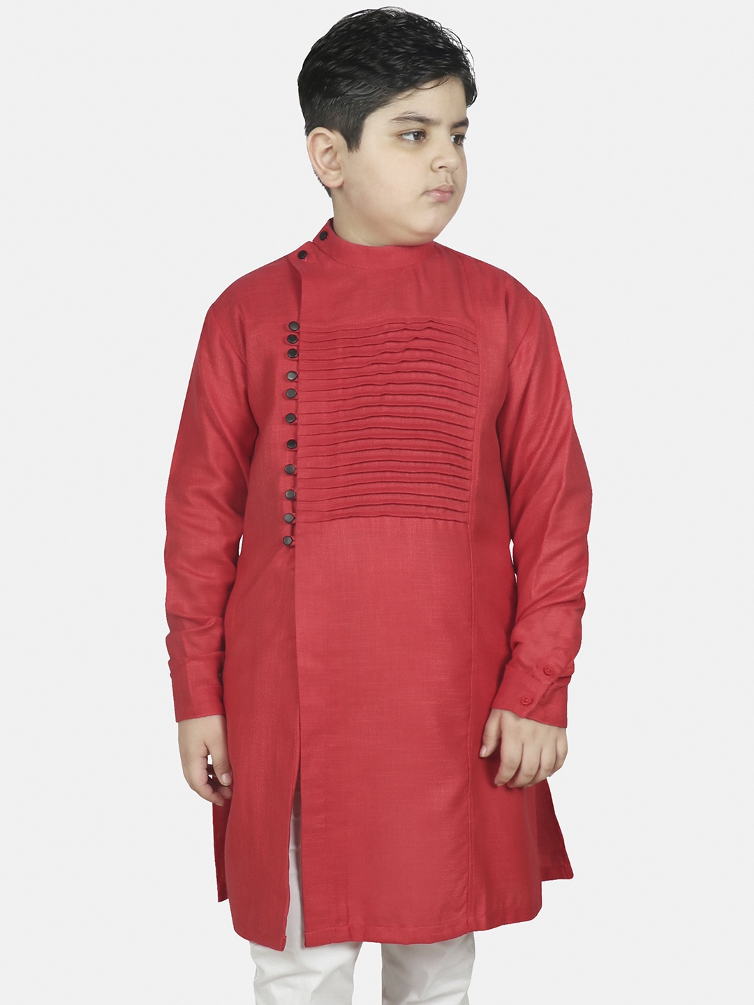 

SG YUVRAJ Boys Red Angrakha Kurta