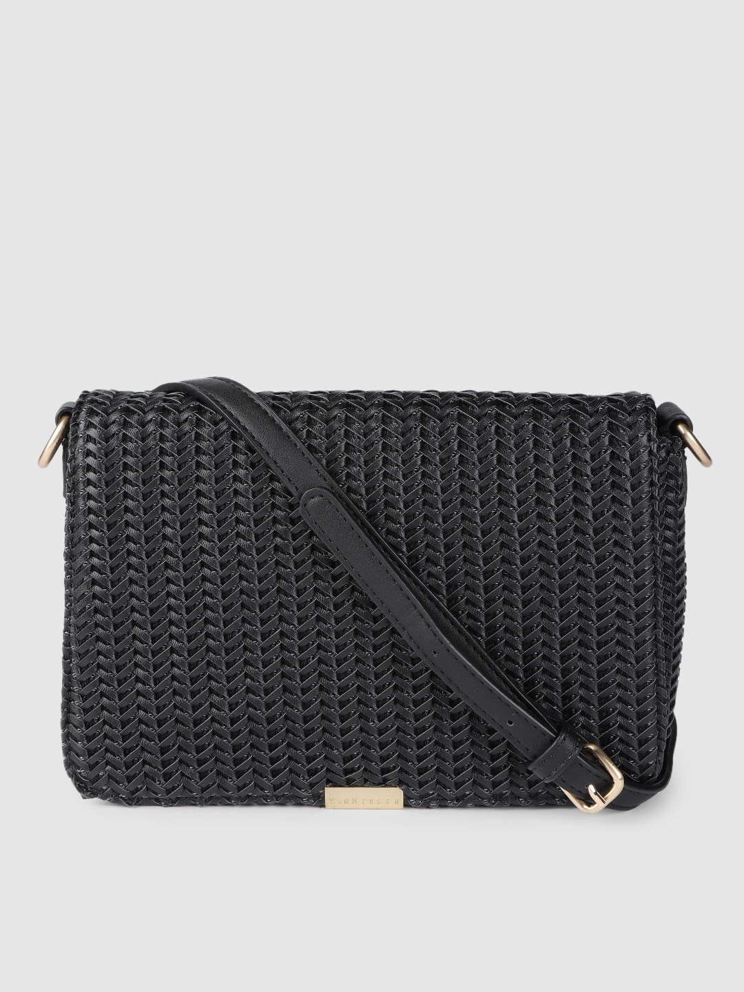 

Van Heusen Black Textured Structured Sling Bag