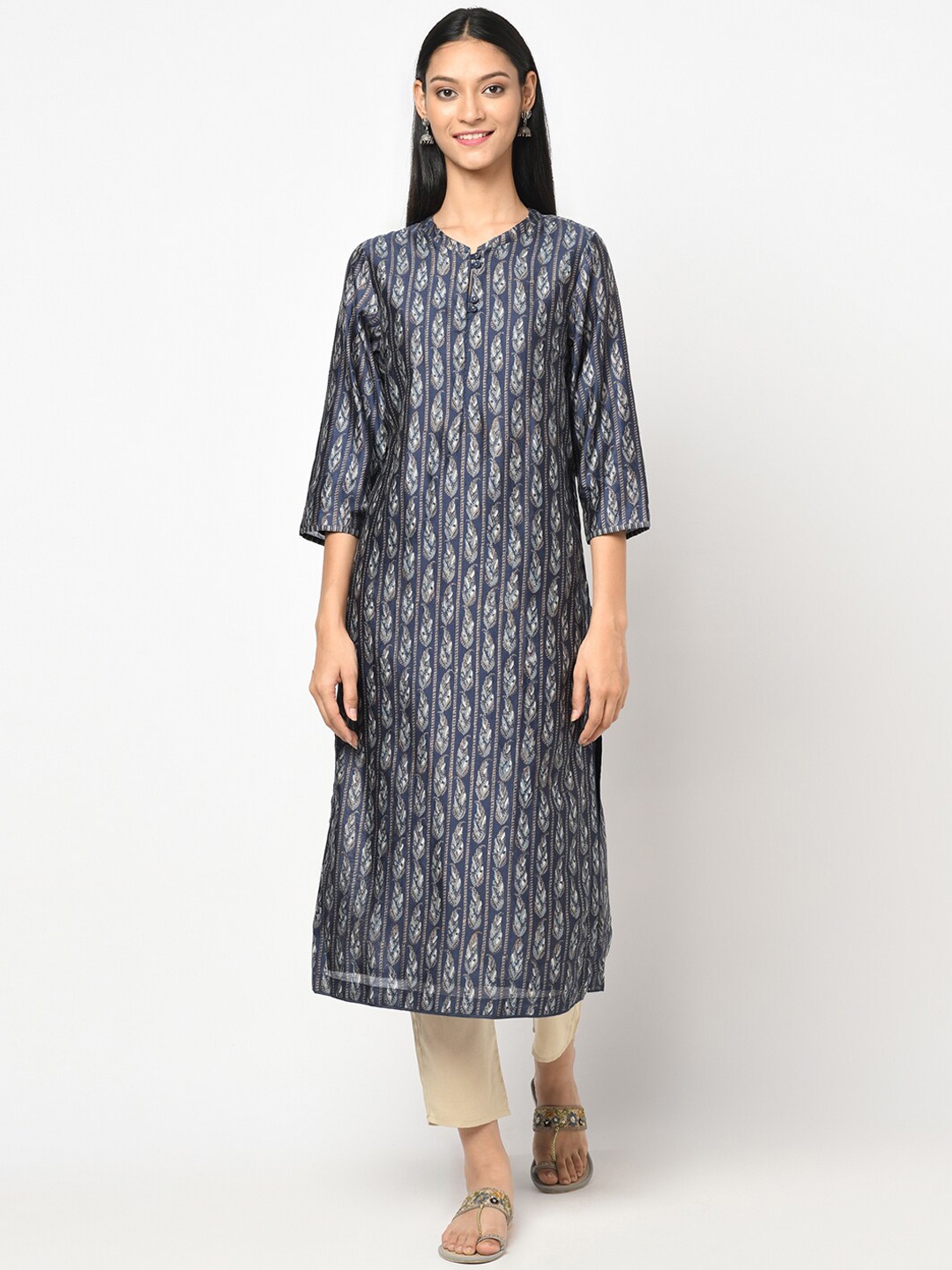 

Fabindia Women Blue Printed Flared Sleeves Kurta