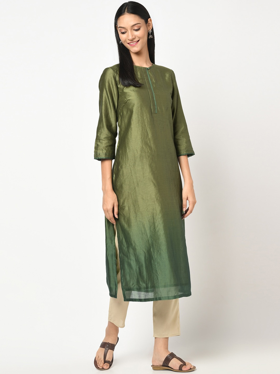 

Fabindia Women Green Ombre Dyed Kurta
