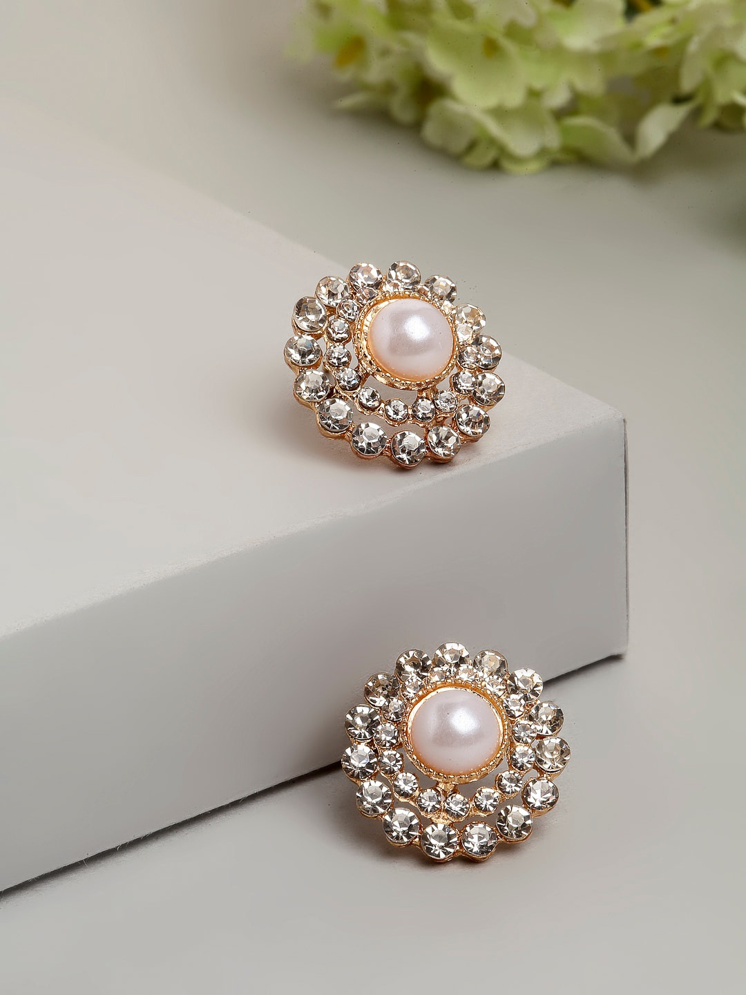 

Ferosh Gold-Toned & White Circular Studs