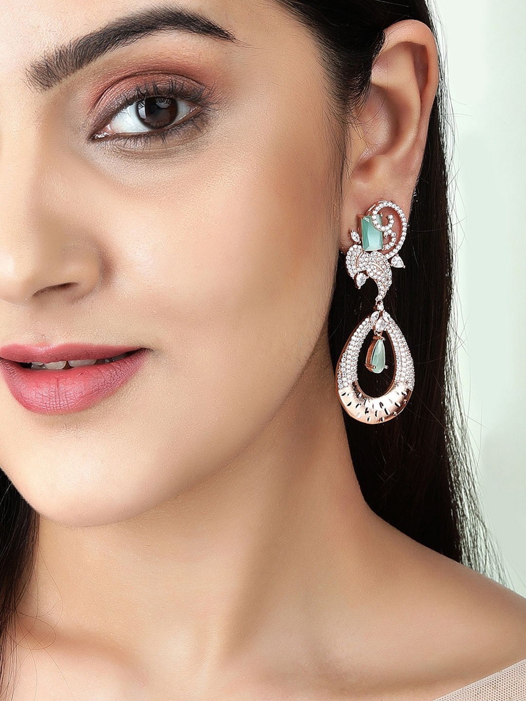 

Rubans Rose Gold & Green Teardrop Shaped Drop Earrings