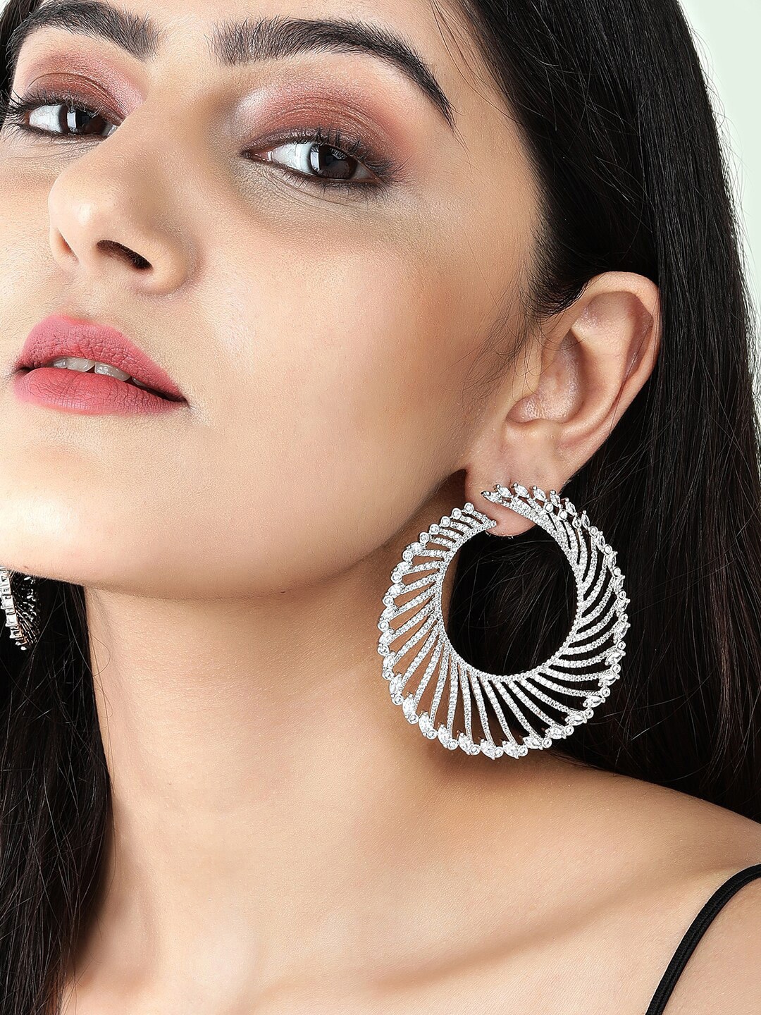 

Rubans Silver-Toned Crescent Shaped Drop Earrings
