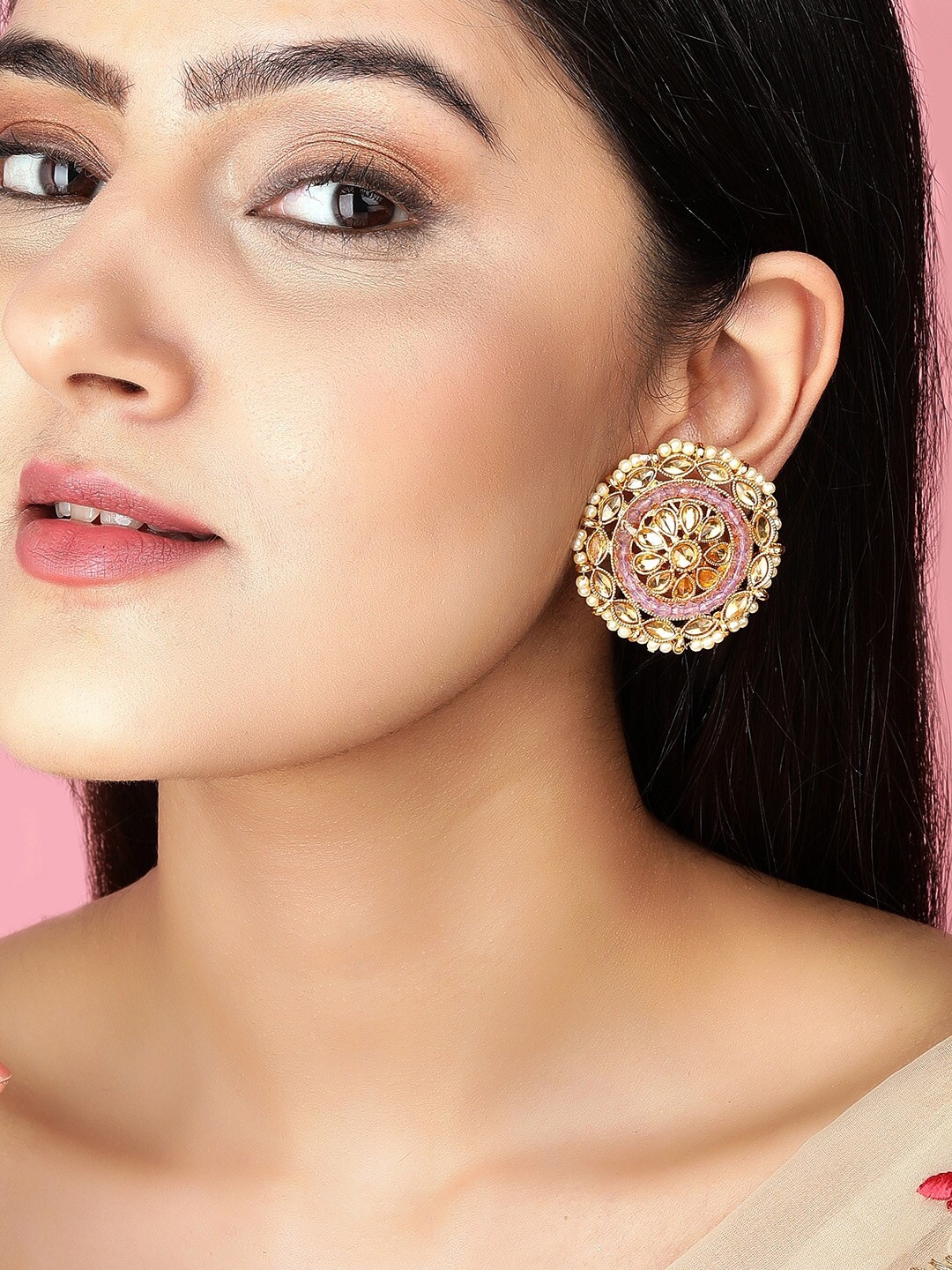 

Rubans Gold-Plated White & Pink Floral Drop Earrings