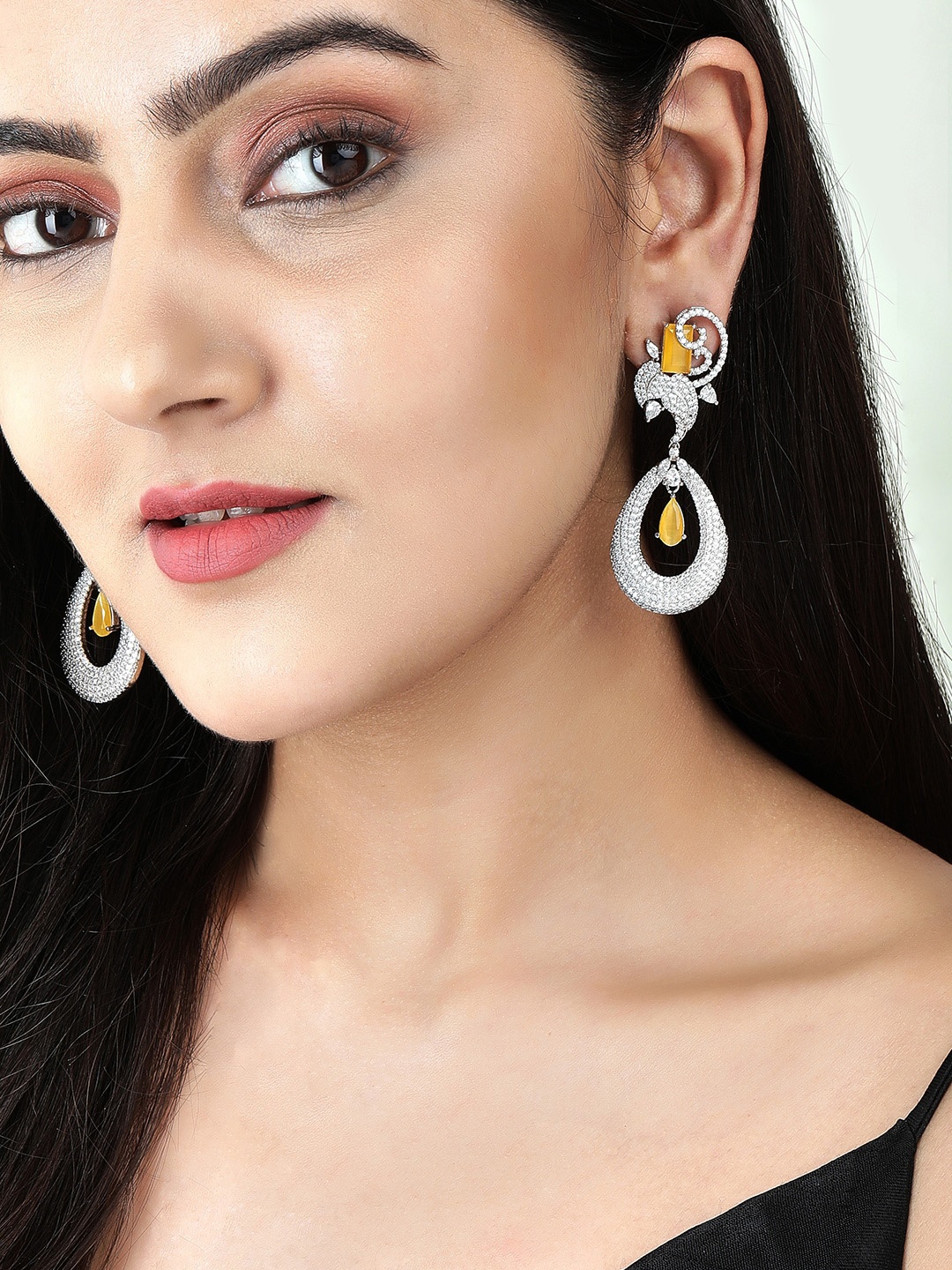 

Rubans Silver-Toned Teardrop Shaped Drop Earrings