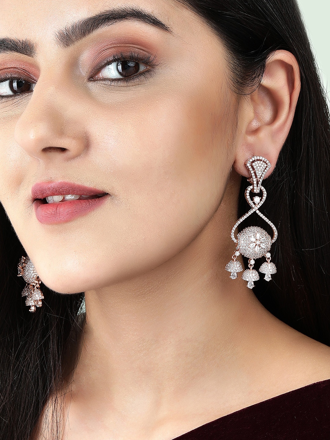 

Rubans Gold-Toned Crescent Shaped Jhumkas Earrings