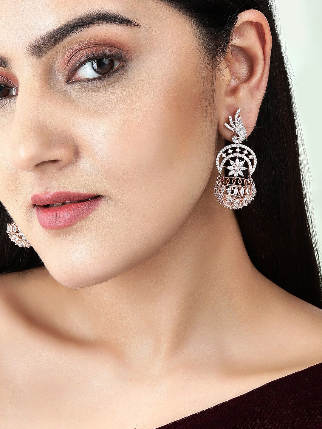 

Rubans Rose Gold-Plated & White Crescent Shaped Drop Earrings