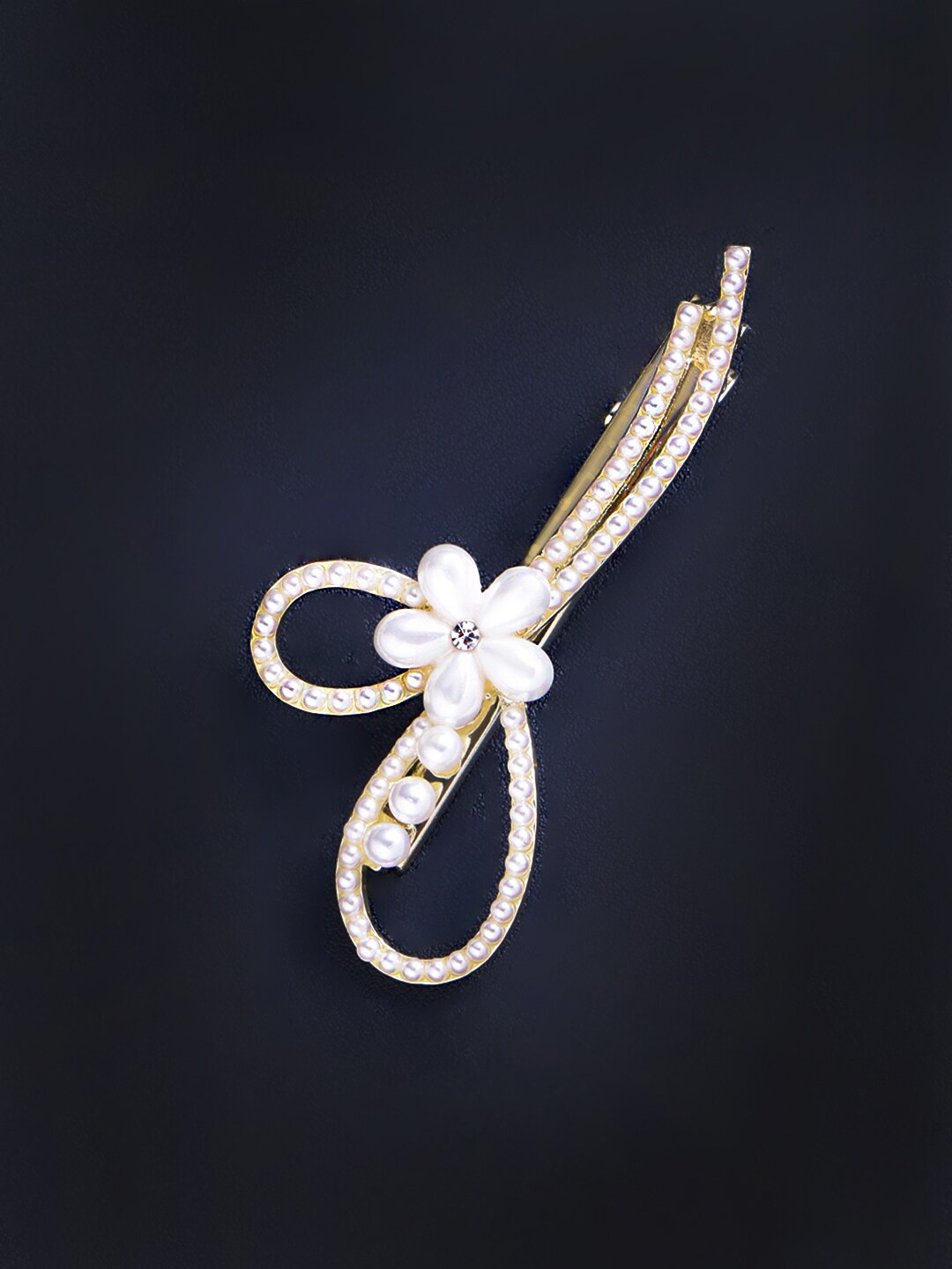 

Yellow Chimes Women Gold-Toned & White Embellished Alligator Hair Clip
