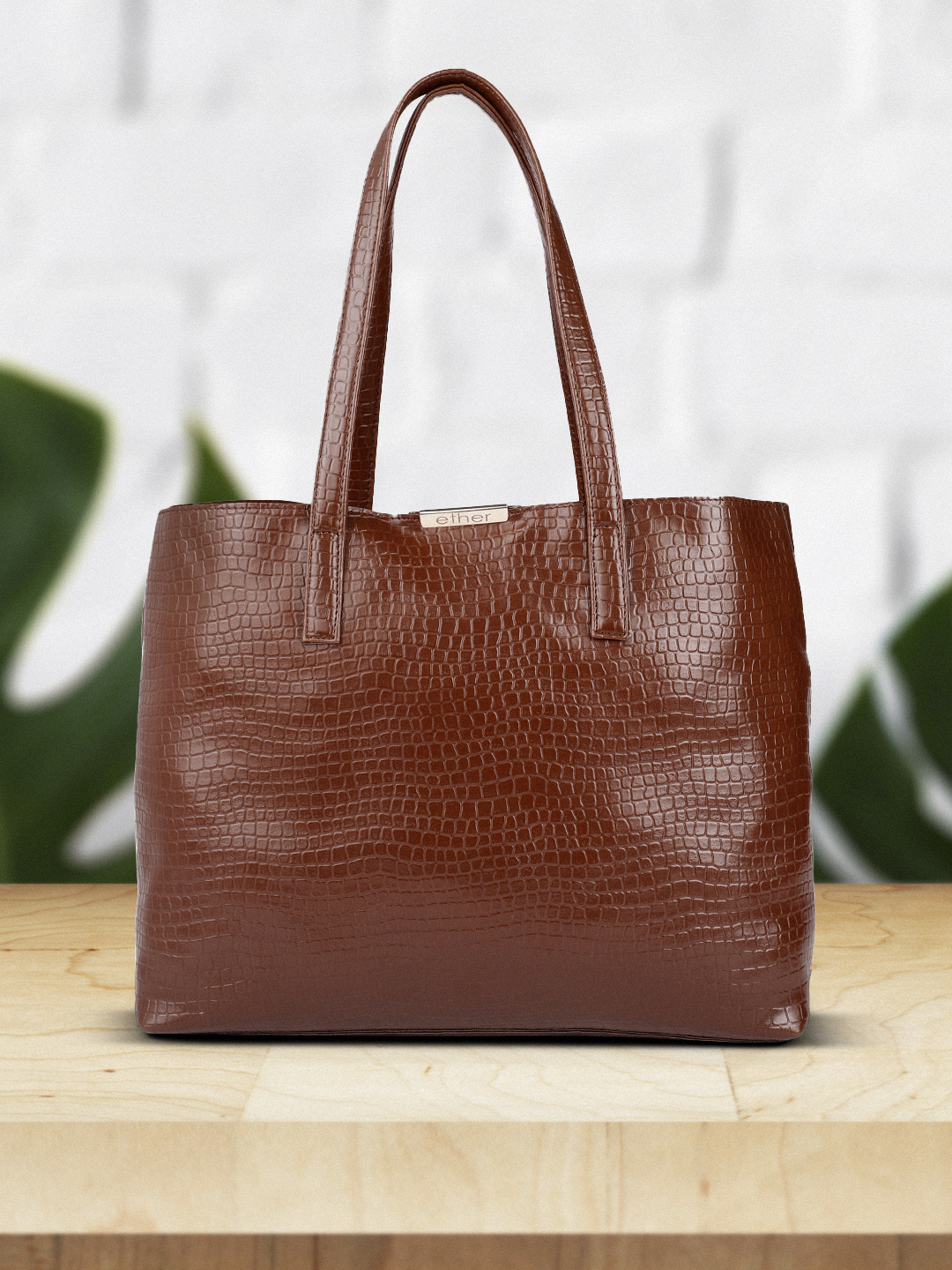 

ether Brown Structured Shoulder Bag