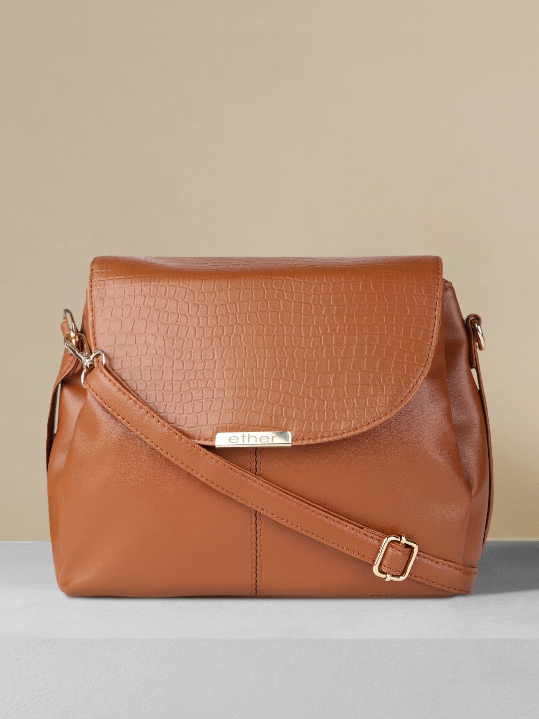 

ether Brown Structured Sling Bag