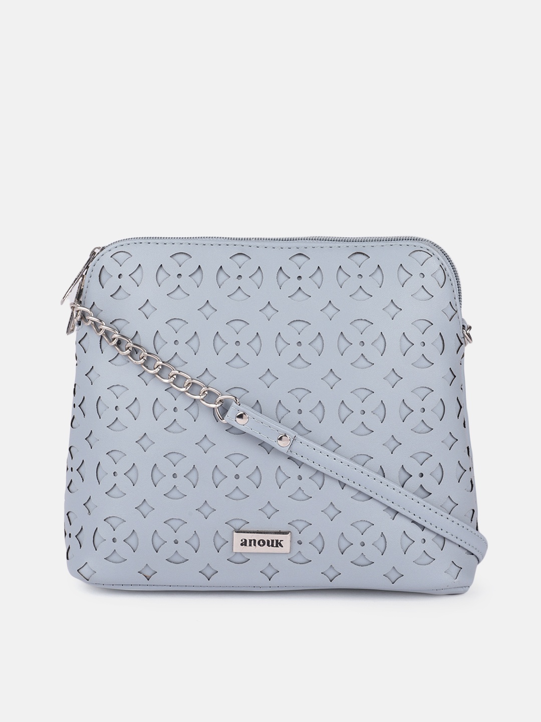 

Anouk Blue Textured Structured Sling Bag with Cut Work