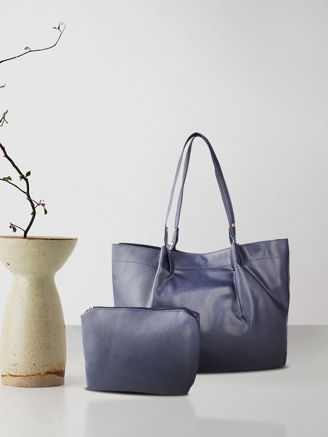 

ether Navy Blue Solid Structured Shoulder Bag with Pouch
