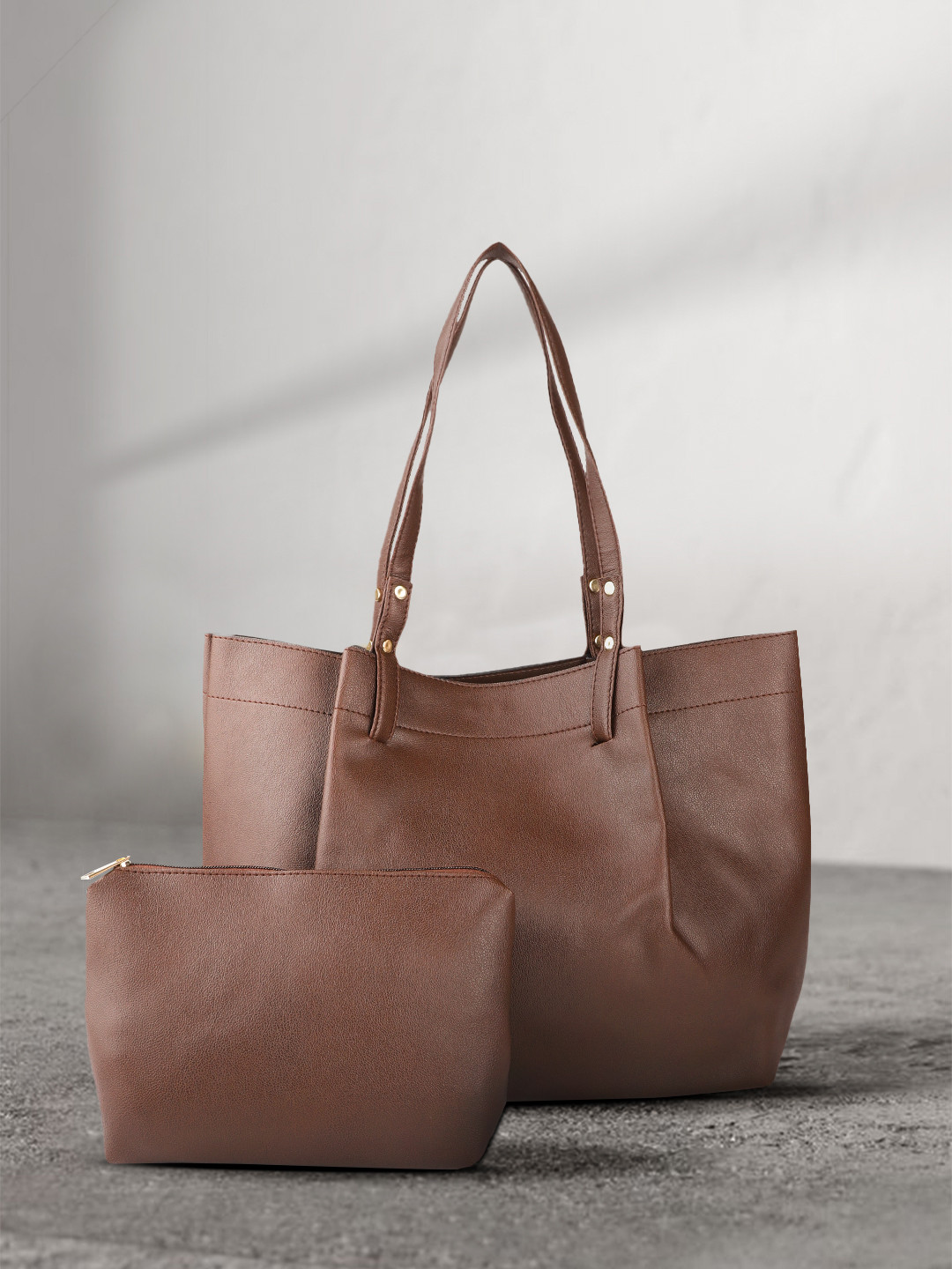 

ether Coffee Brown Solid Structured Shoulder Bag with Pouch