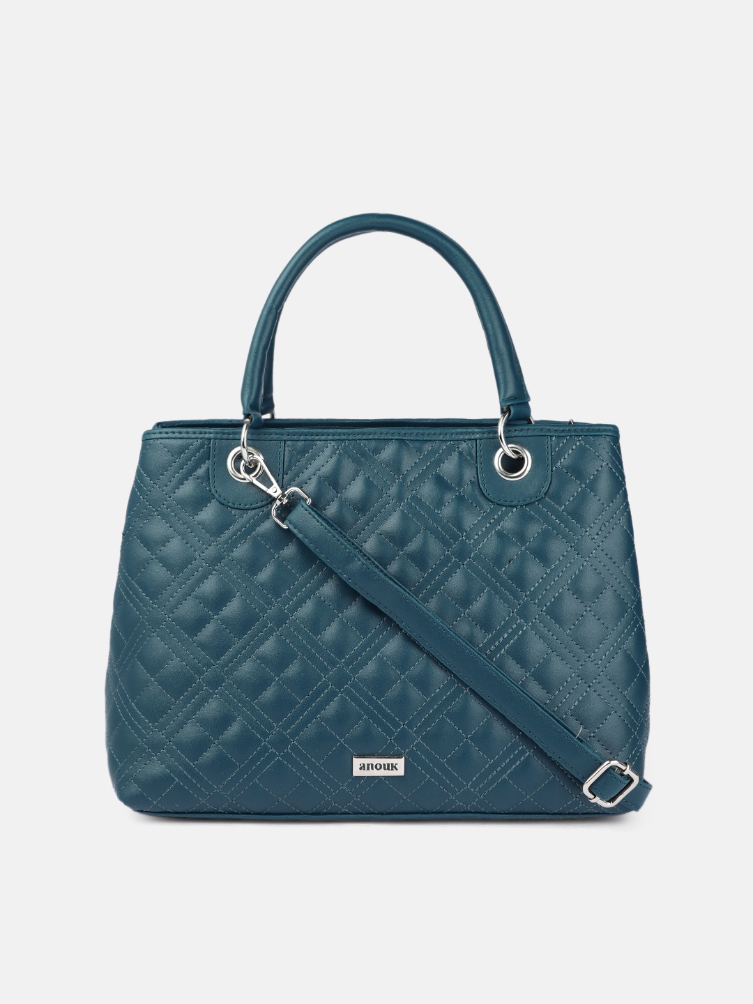 

Anouk Teal Structured Handheld Bag with Quilted