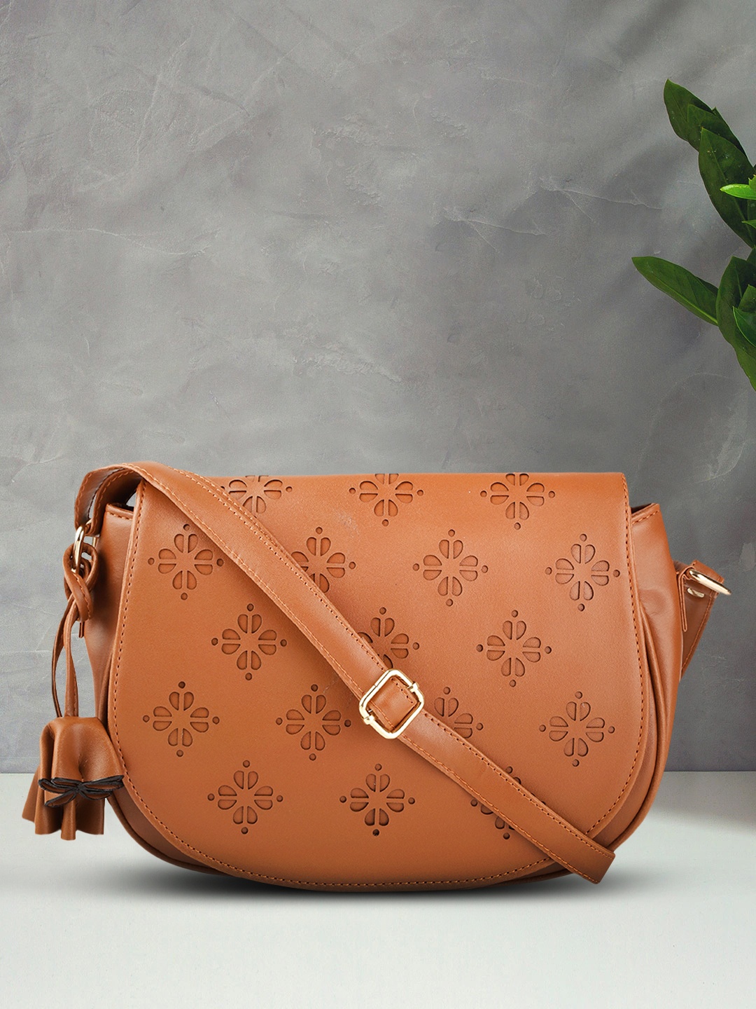 

Anouk Tan Brown Laser Cut Sling Bag