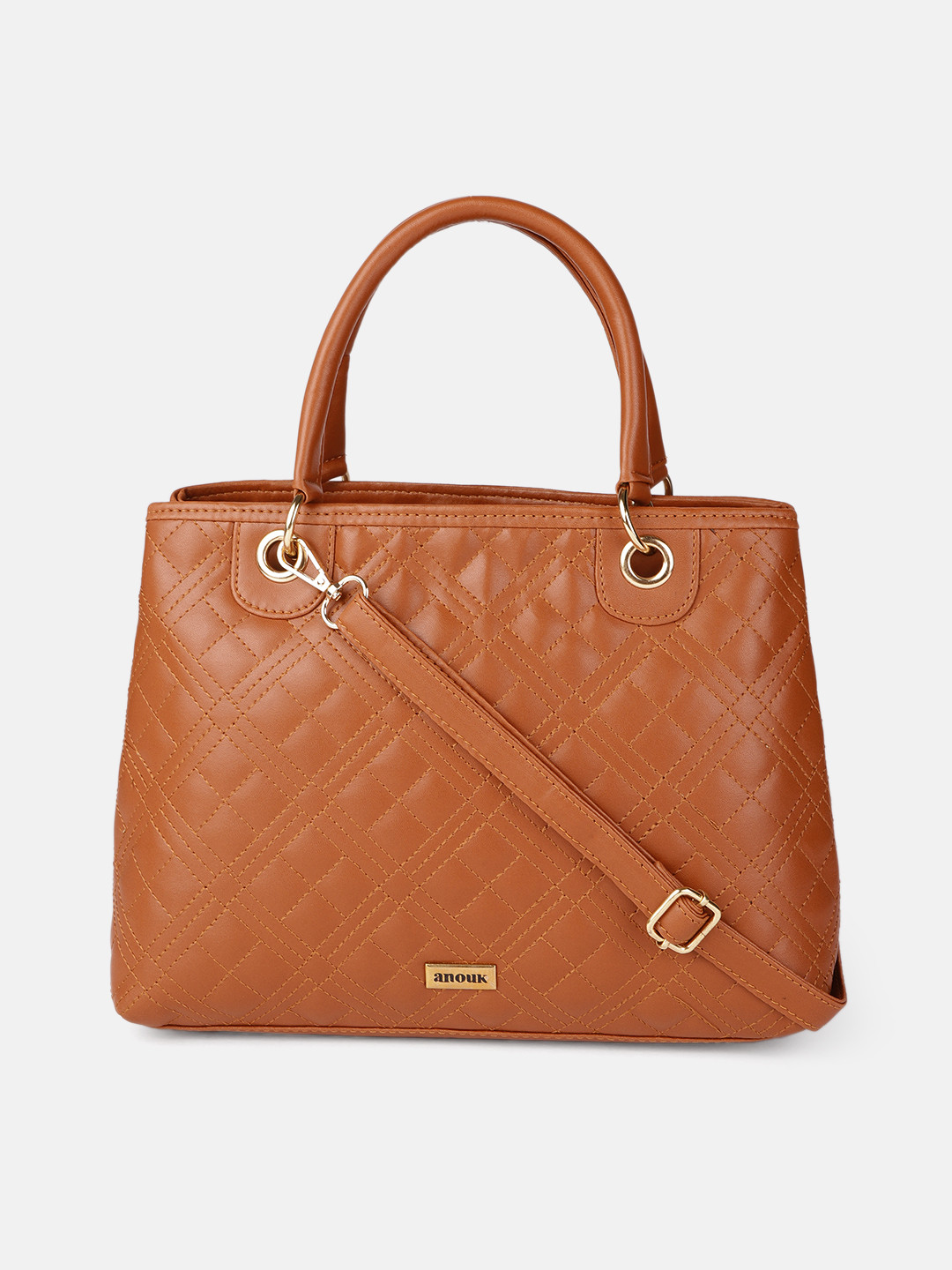 

Anouk Tan Brown Structured Handheld Bag with Quilted