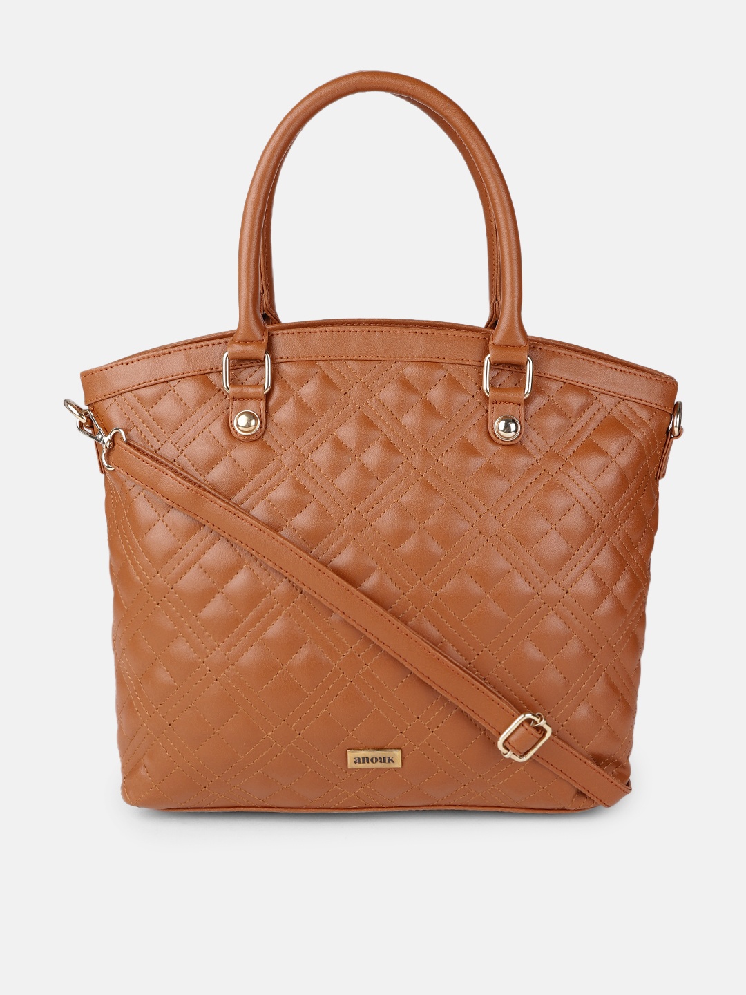 

Anouk Tan Brown Structured Handheld Bag with Quilted