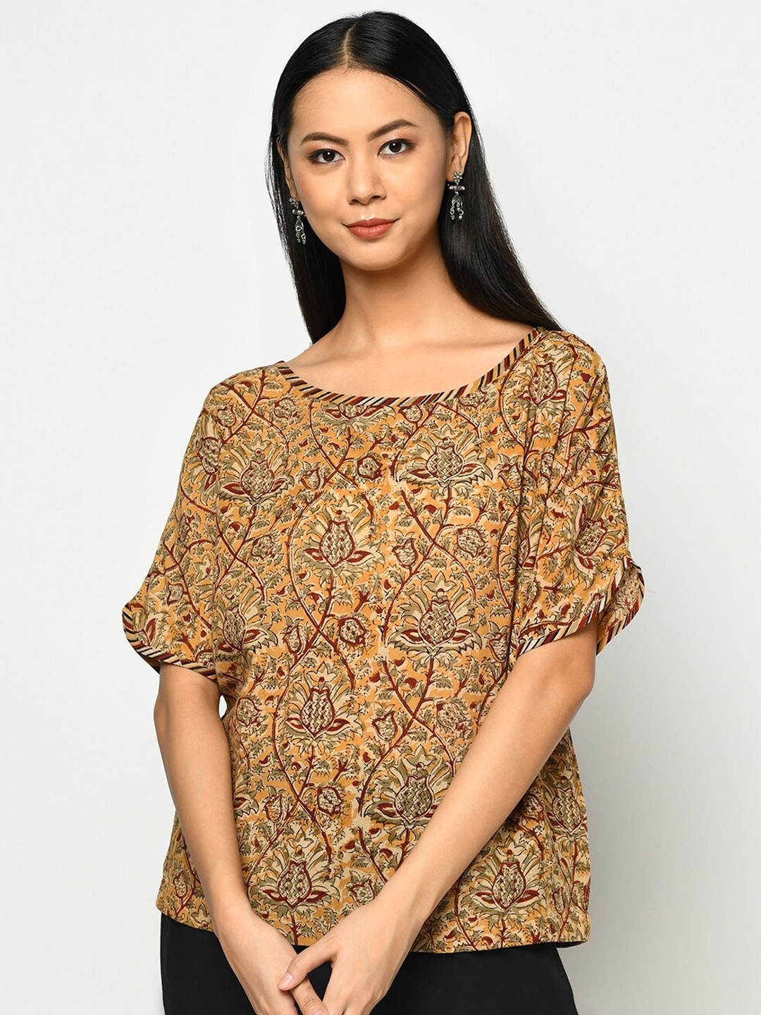 

Fabindia Mustard Yellow Animal Regular Top