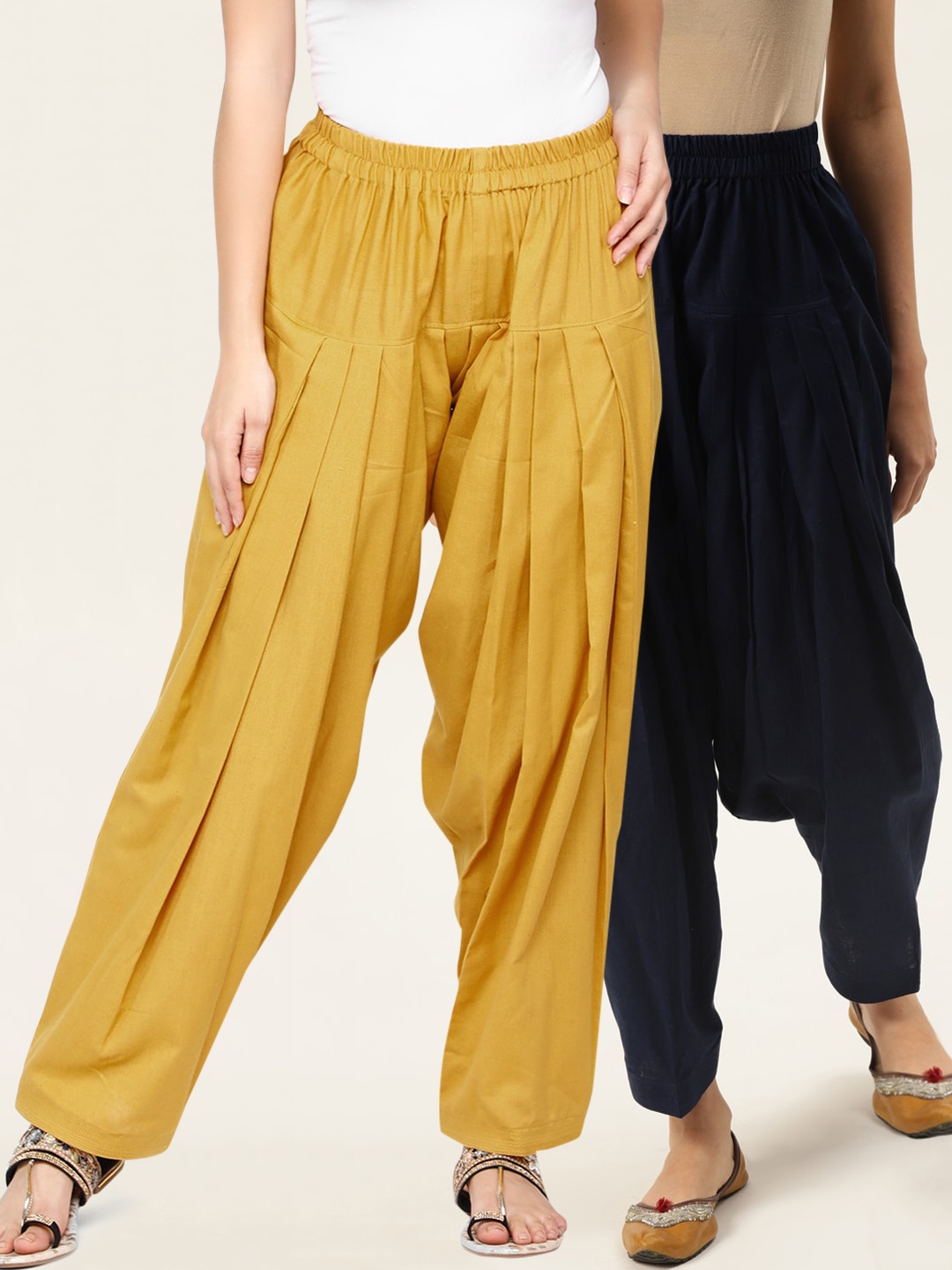 

Molcha Women Pack Of 2 Solid Pure Cotton Loose-Fit Salwars, Yellow