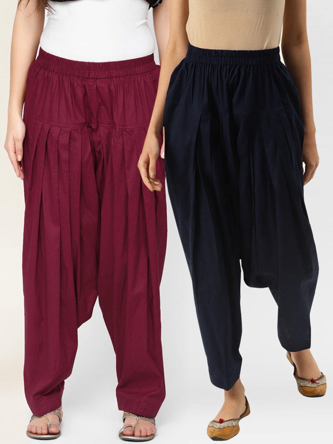 

Molcha Women Pack Of 2 Solid Loose Fit Pure Cotton Salwars, Navy blue