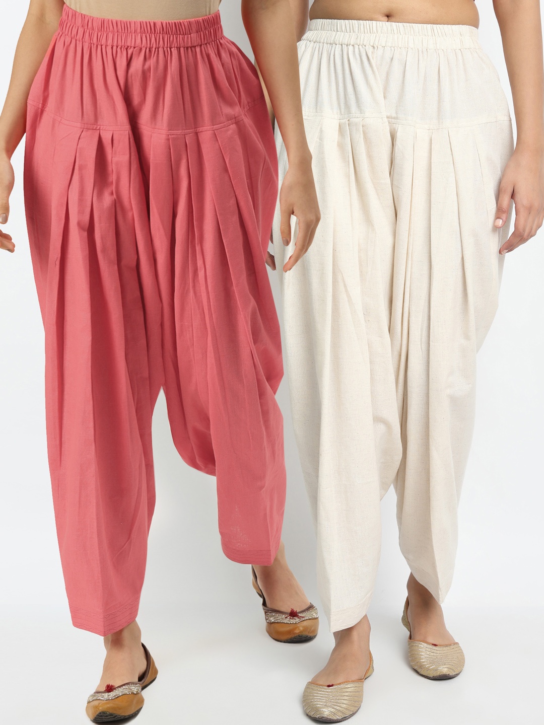 

Molcha Women Pack Of 2 Solid Pure Cotton Loose-Fit Salwars, White