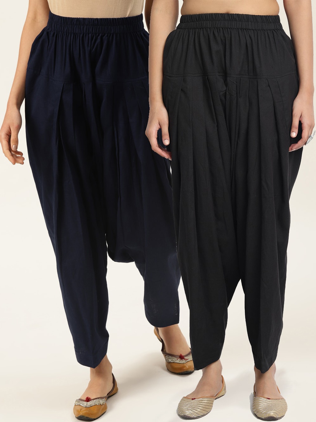 

Molcha Women Pack Of 2 Solid Loose Fit Pure Cotton Salwars, Navy blue