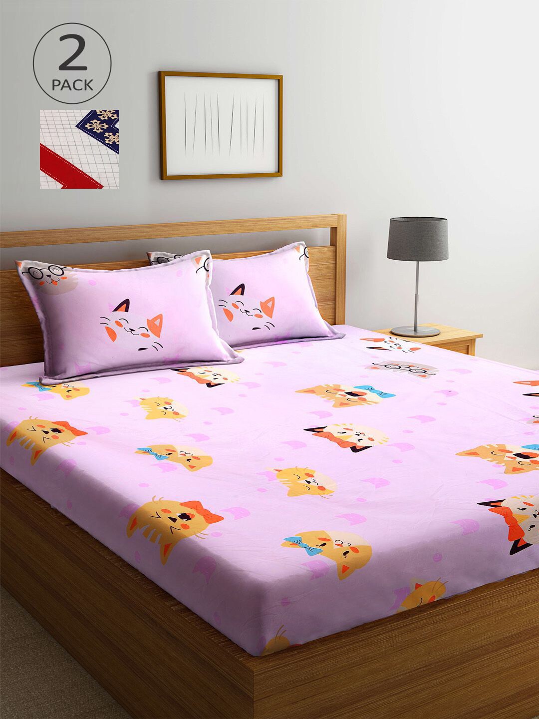 

KLOTTHE Pack Of 2 210 TC Cotton 2 King Bedsheet with 4 Pillow Covers, Multi