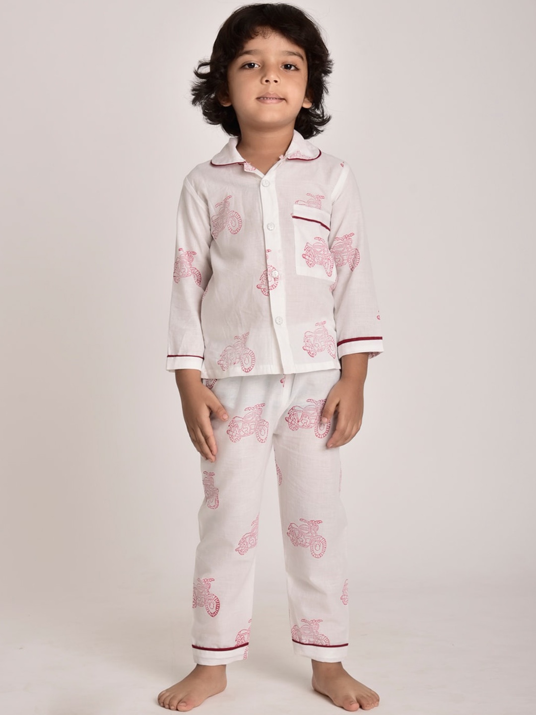

CUTE LEMONS Kids White & Red Printed Night suit