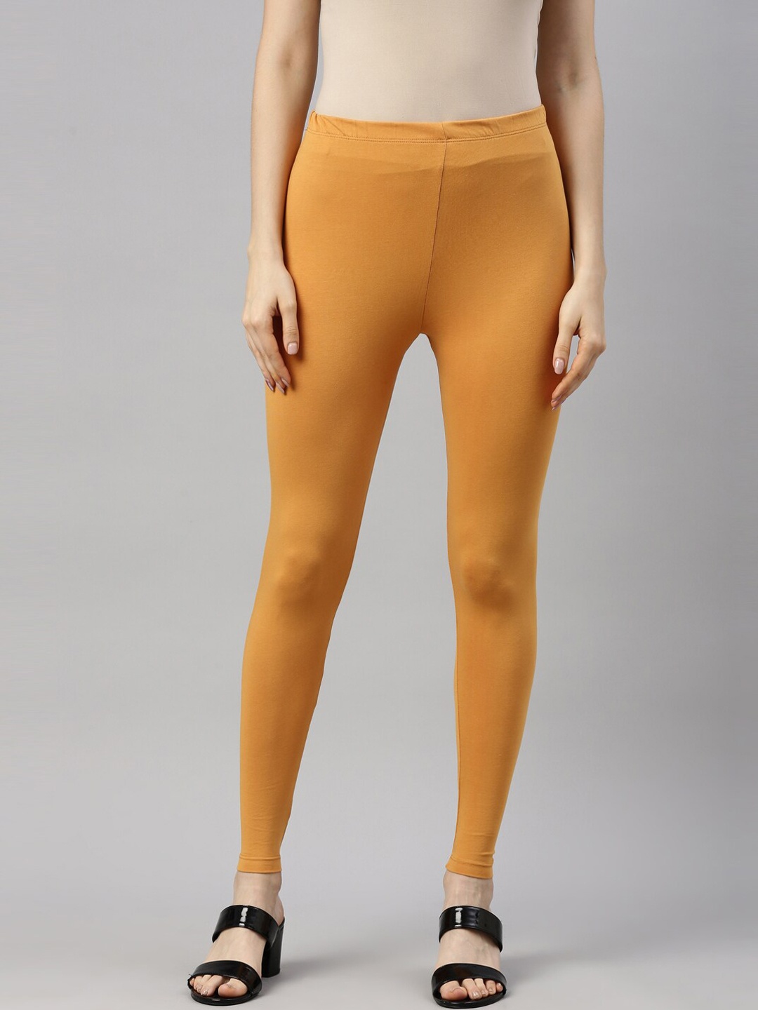 

GOLDSTROMS Women Mustard Yellow Solid Ankle-Length Leggings