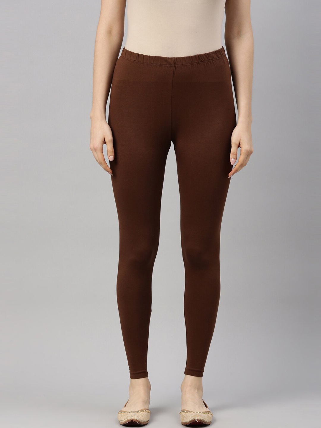 

GOLDSTROMS Women Coffee Brown Solid Cotton Ankle-Length Leggings
