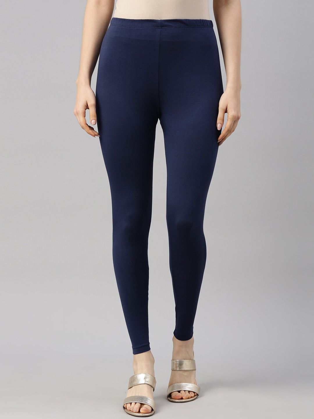 

GOLDSTROMS Women Navy Blue Solid Cotton Ankle Length Leggings