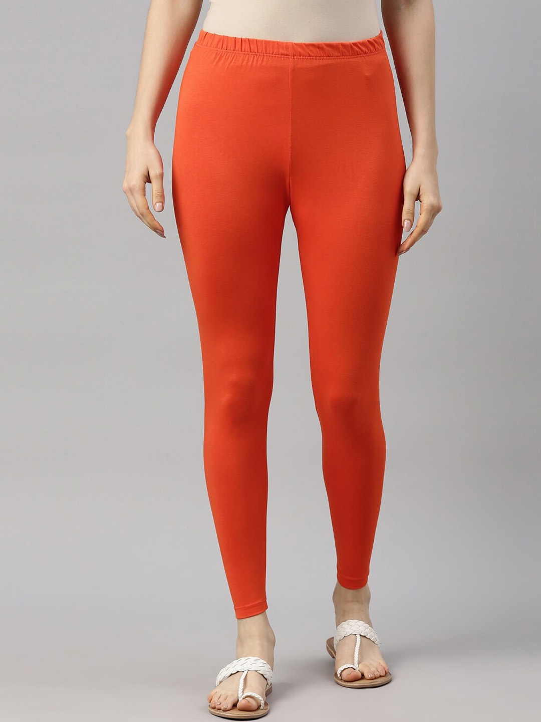 

GOLDSTROMS Women Orange Solid Cotton Ankle-Length Leggings